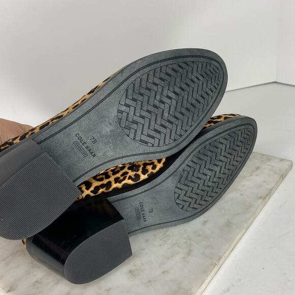 New Cole Haan Leopard Print Chelsea Ankle Boots Calf Hair Black Brown Size 7 - Picture 8 of 10